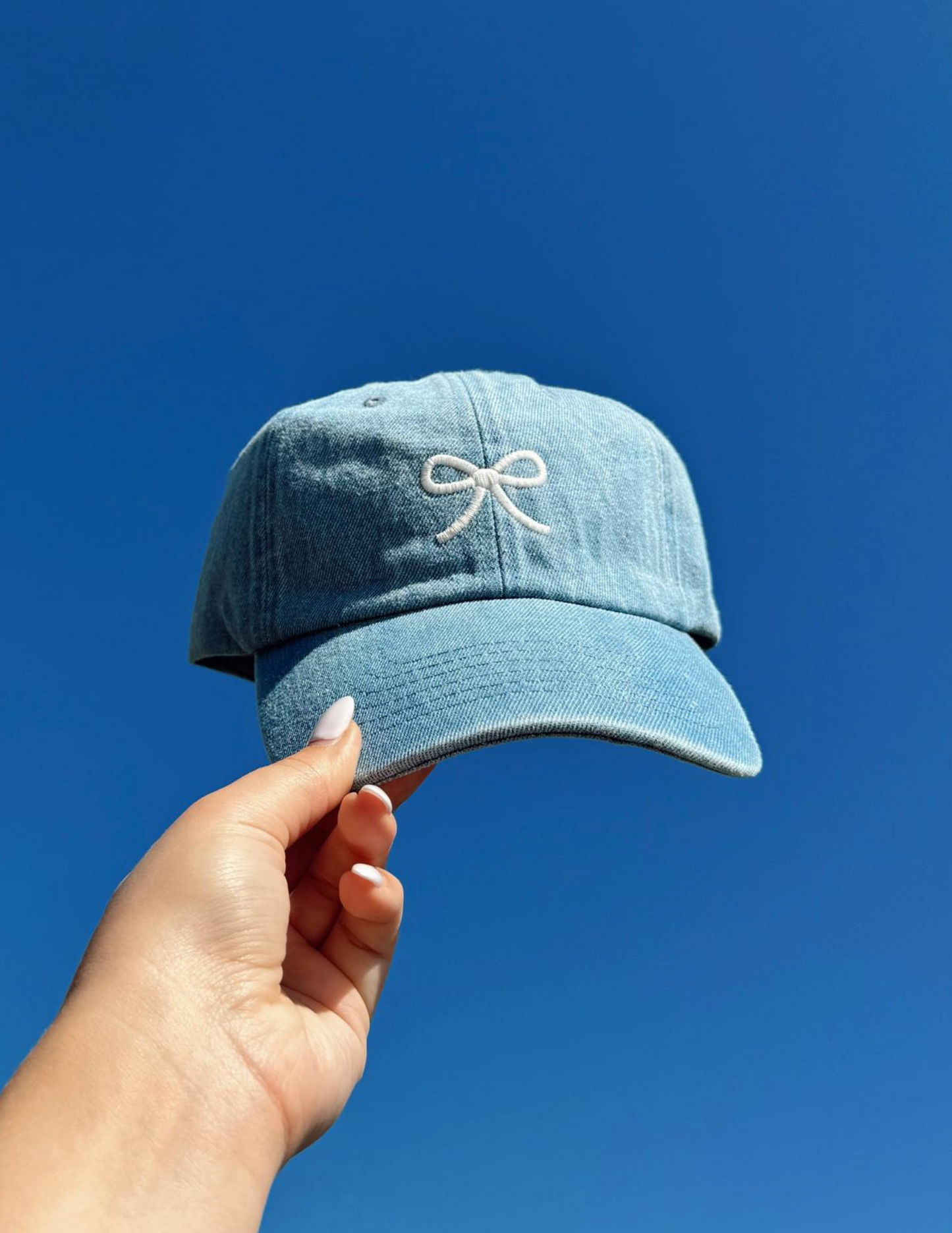 Bow Embroidered Denim Baseball Cap