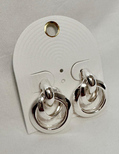 Double Metallic Hoop Silver Earrings