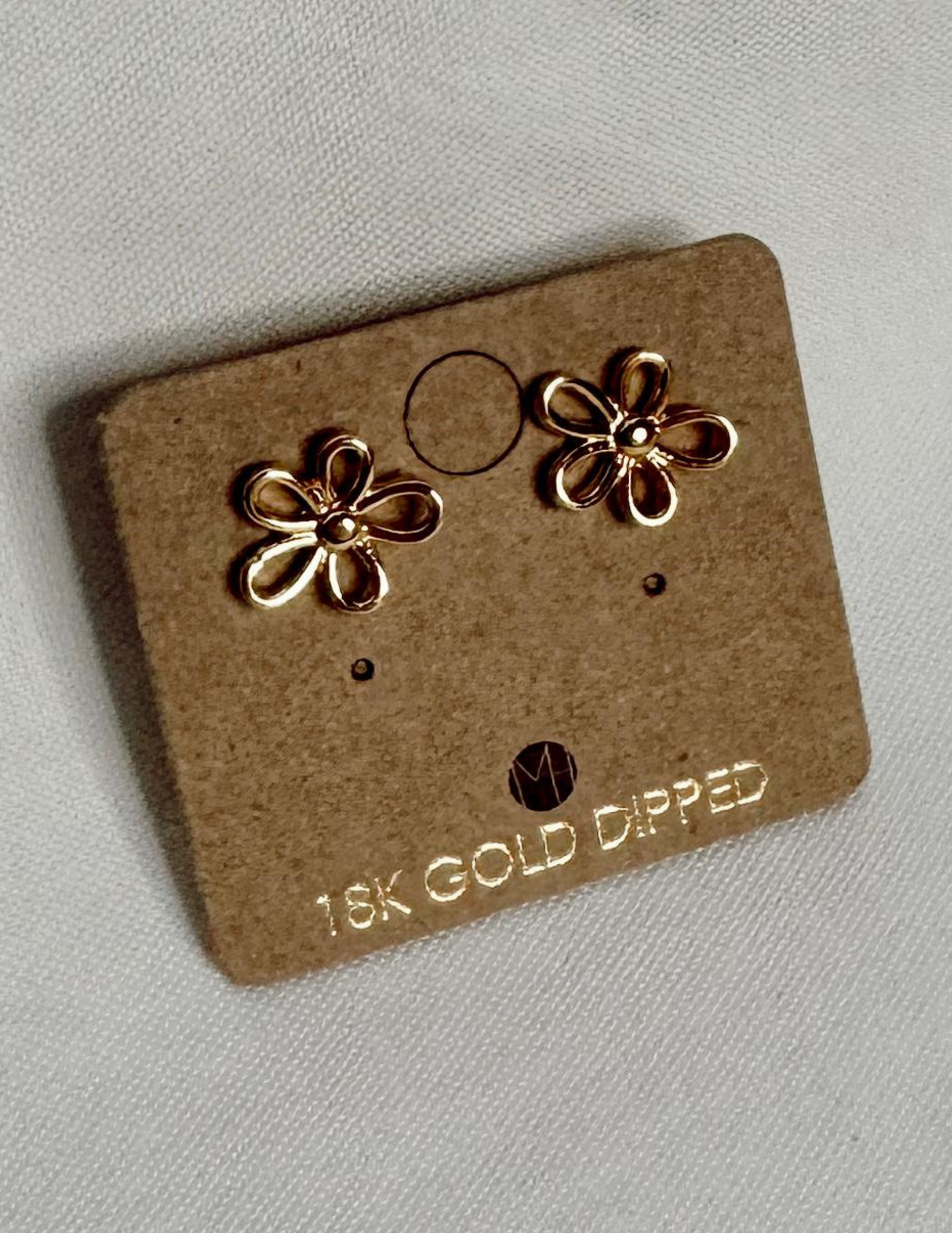 Flower Outline Stud Gold Earrings