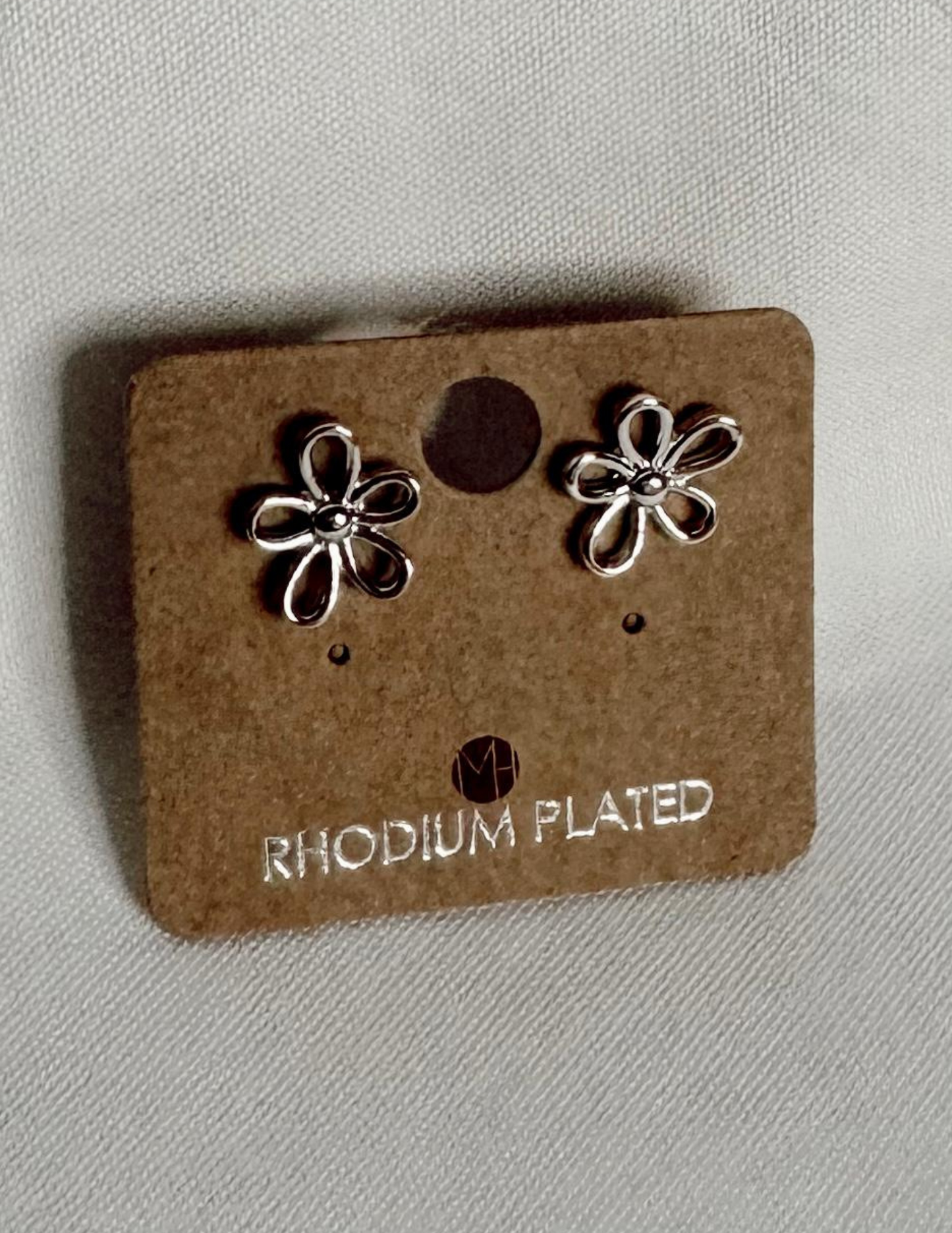 Flower Outline Stud Silver Earrings