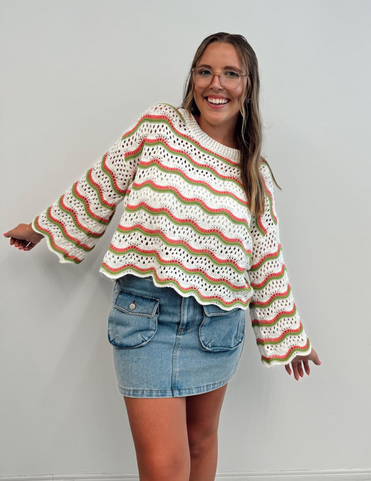 Reese Wavy Crochet Sweater