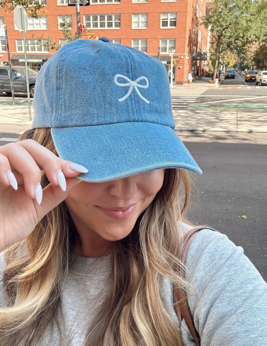 Bow Embroidered Denim Baseball Cap